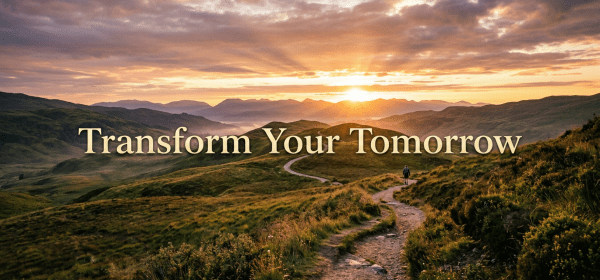 Hiker walking on a winding dirt path through green rolling hills during sunrise